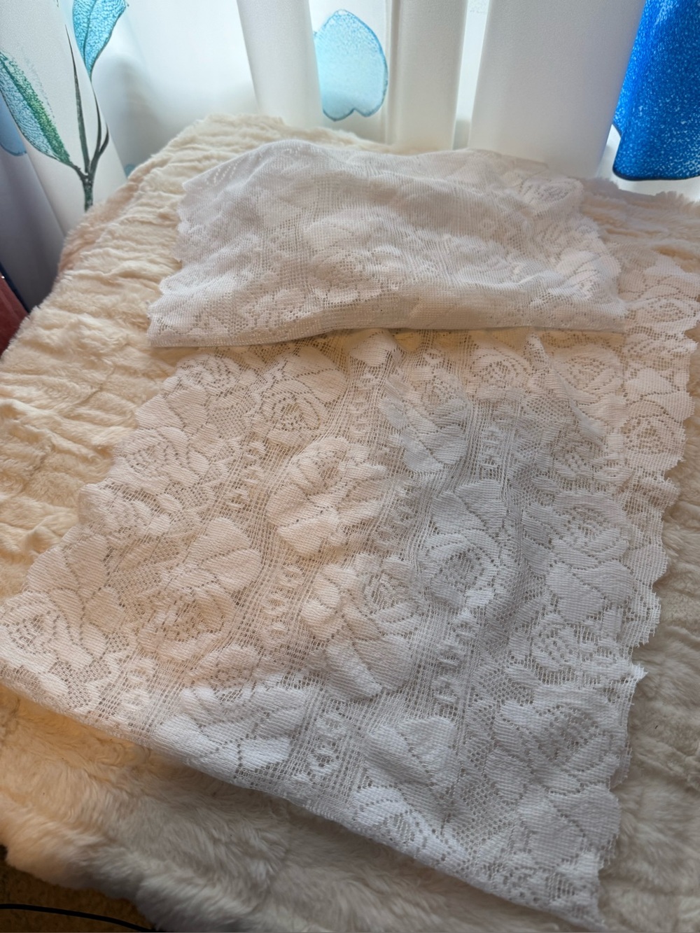 Pair White Lace Table Runners Dresser Scarves 12” x 34” Rose Floral